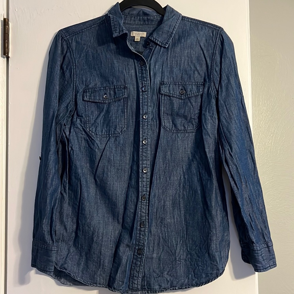Talbots button up dark denim chambray top size medium M